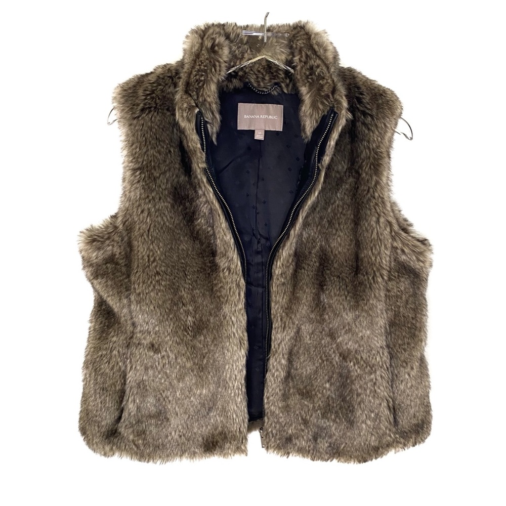 Banana Republic Brown Faux Fur Satin Lined Vest - Picture 5 of 16
